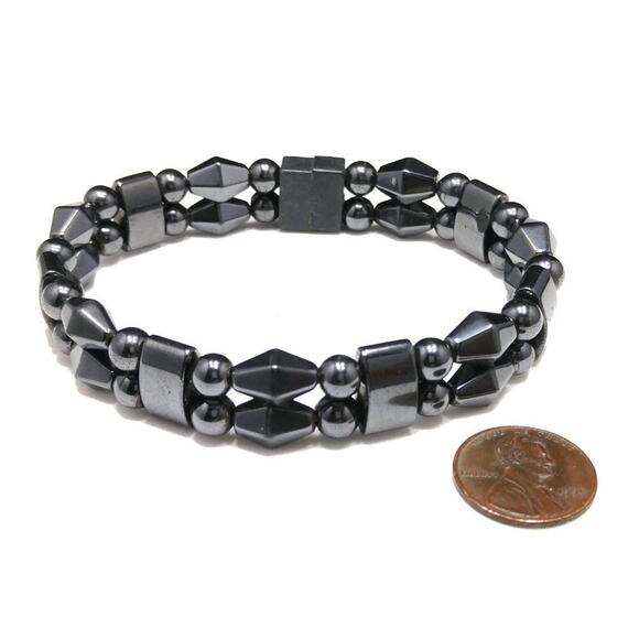 Gemstone Hematite Beaded Bracelet, Magnetic Clasp, 8 1/2 Inches - Picture 8 of 8